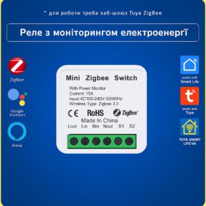 Реле розумне з енергомоніторингом 16А для керування приладами (ZigBee) Tuya Smart Life UA