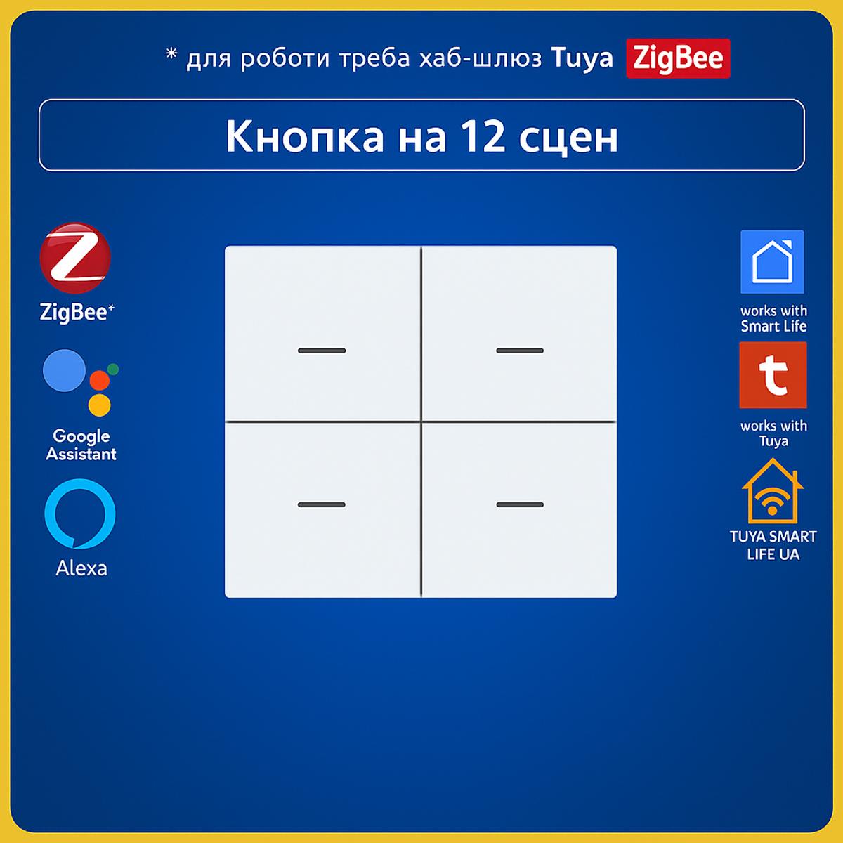 Перемикач сцен ZigBee Tuya Smart Life 4 кнопки — бездротовий смарт-пульт для автоматизації розумного дому