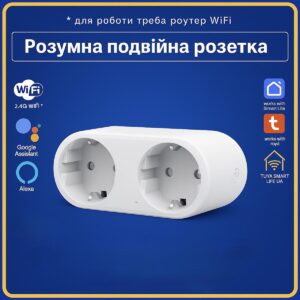 Розумна подвійна розетка х2 з моніторингом електроенергії на 2 канали (Wi-Fi) Tuya Smart Life UA