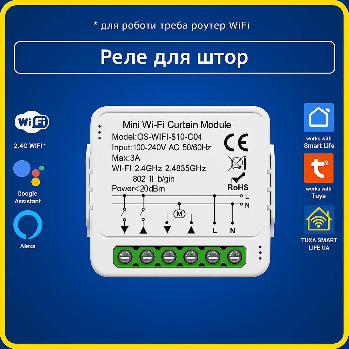 Розумний модуль - реле для штор, жалюзів, ролетів 5A (Wi-Fi) Tuya Smart Life UA
