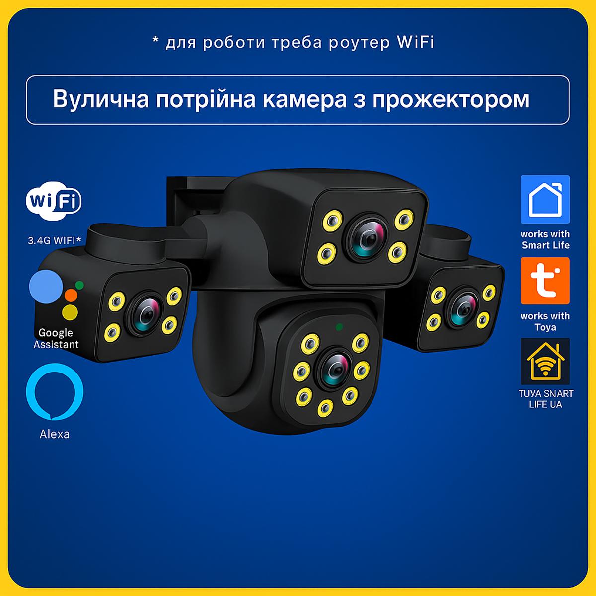 Камера 3в1 відеоспостереження потрійна 360* + LAN (Wi-Fi) Tuya Smart Life UA