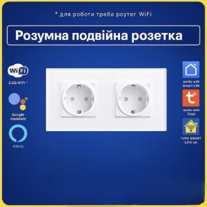 Розумна розетка подвійна в підрозетник з моніторингом електроенергії (Wi-Fi) Tuya Smart Life UA