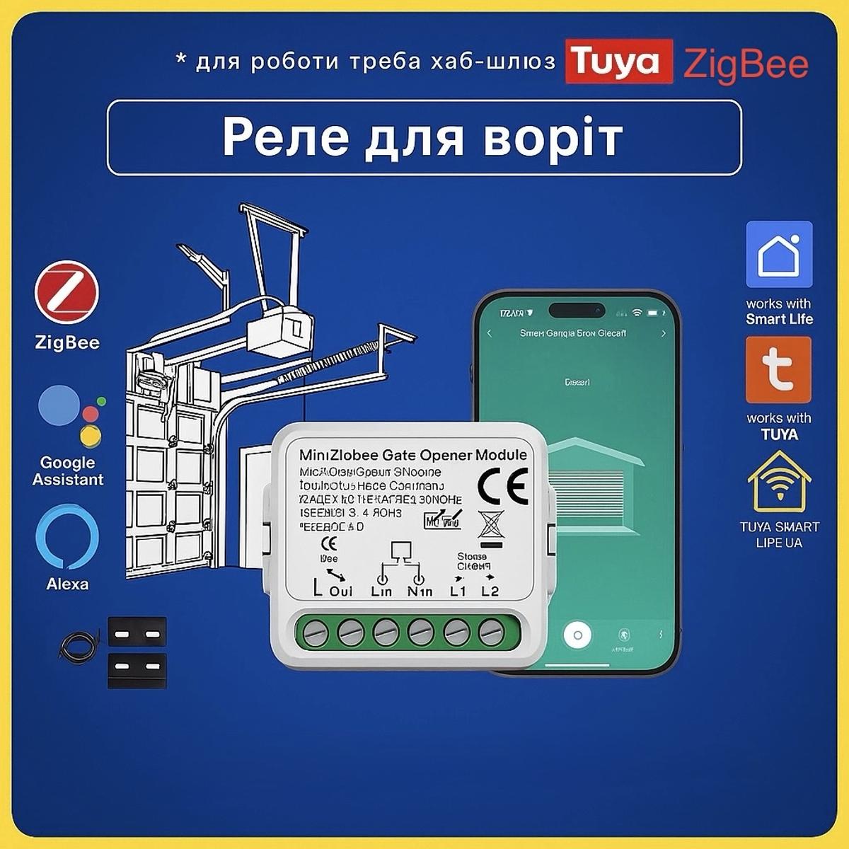 Розумне реле для воріт, відкривання ворота автоматика (ZigBee) Tuya Smart Life UA