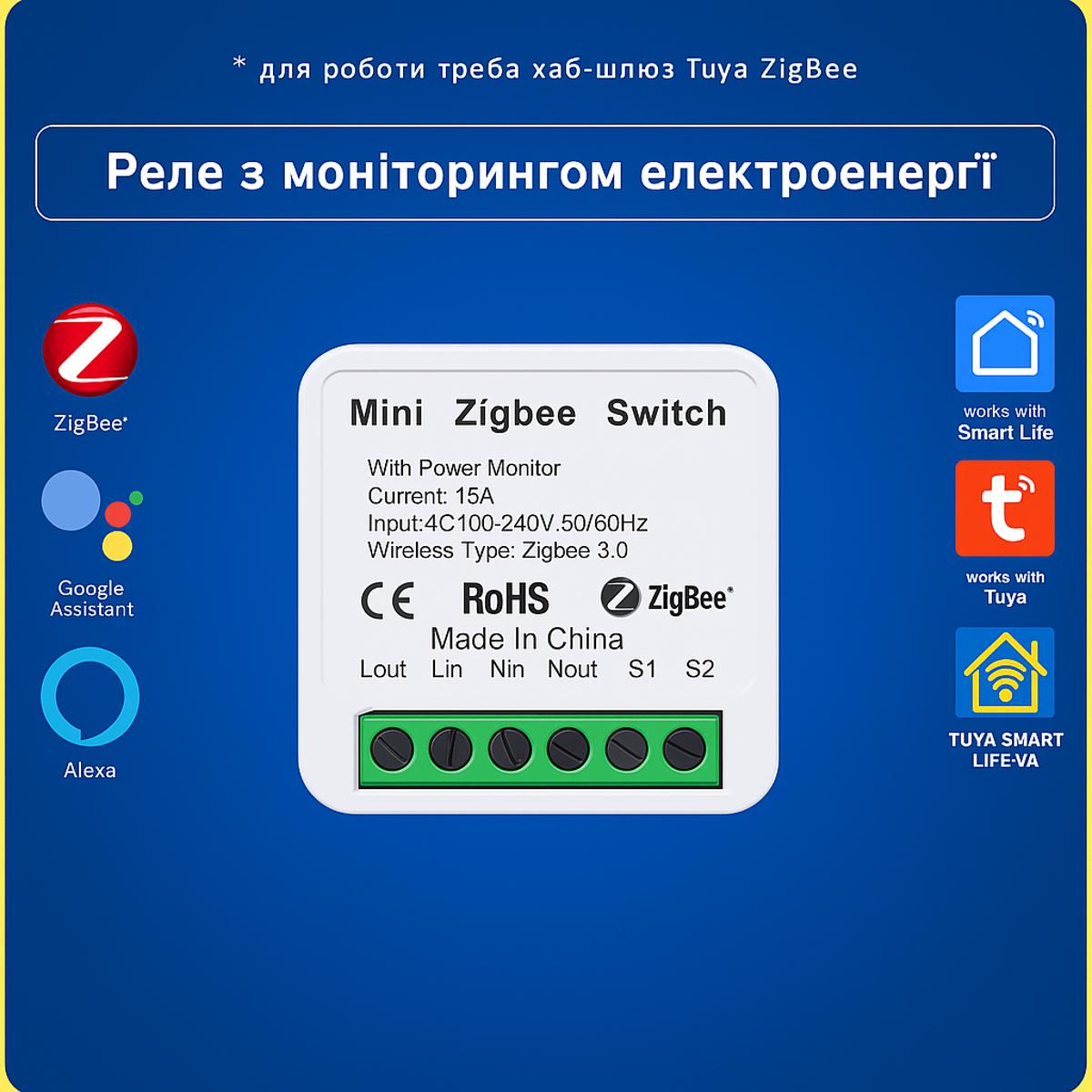 Реле розумне з енергомоніторингом 16А для керування приладами (ZigBee) Tuya Smart Life UA