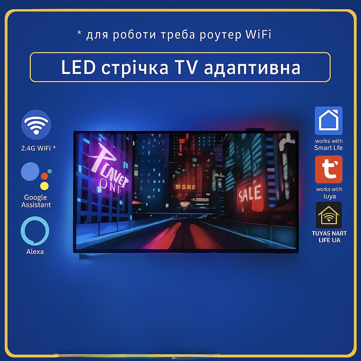 Розумна стрічка Smart LED TV Backlight підсвітка HDMI 5 метрів до 65 діагональ (Wi-FI) Tuya Smart Life UA