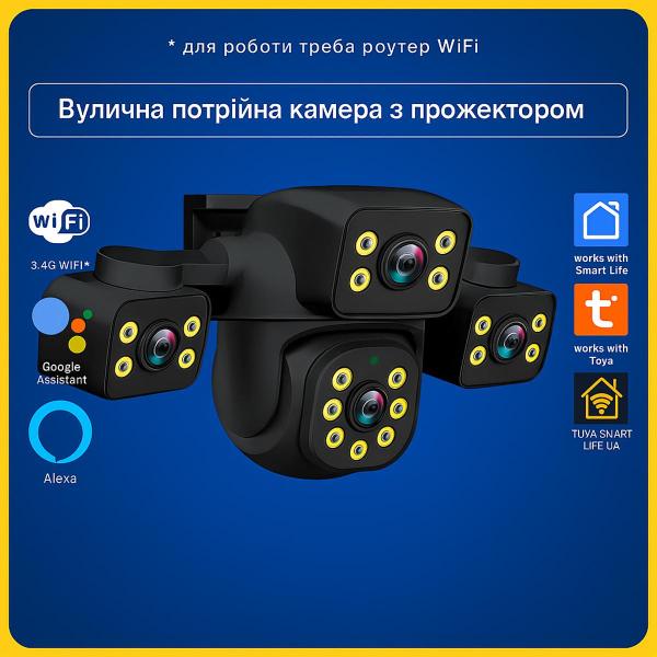 Камера 3в1 відеоспостереження потрійна 360* + LAN (Wi-Fi) Tuya Smart Life UA
