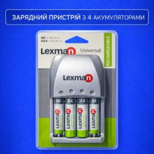 Зарядний пристрій + 4 АКБ Lexman Universal AA AAA з комплектом акумуляторів Ni-MH (2xAA 2000mAh, 2xAAA 900mAh)