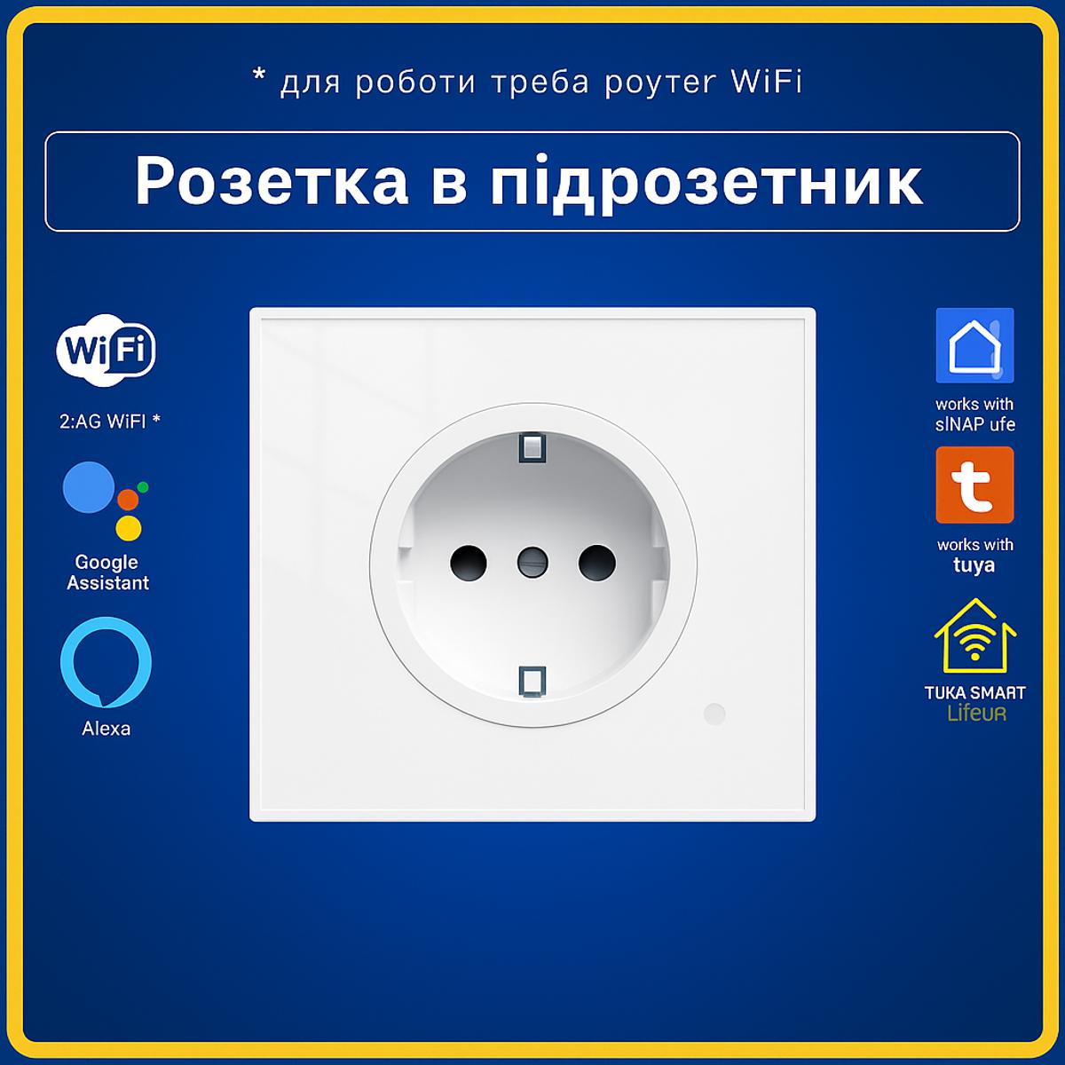 Розумна розетка в підрозетник з моніторингом електроенергії (Wi-Fi) Tuya Smart Life UA